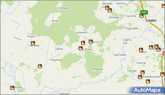 mapa Lipowo gmina Sztabin, Lipowo gmina Sztabin na mapie Targeo