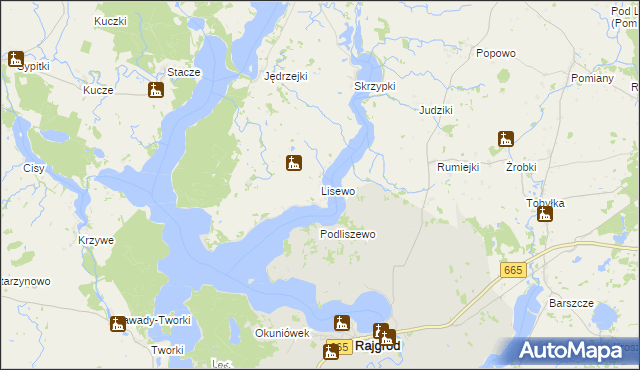 mapa Lisewo gmina Kalinowo, Lisewo gmina Kalinowo na mapie Targeo