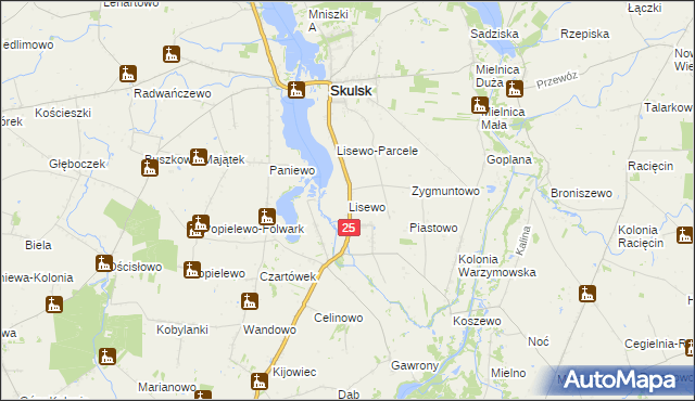 mapa Lisewo gmina Skulsk, Lisewo gmina Skulsk na mapie Targeo