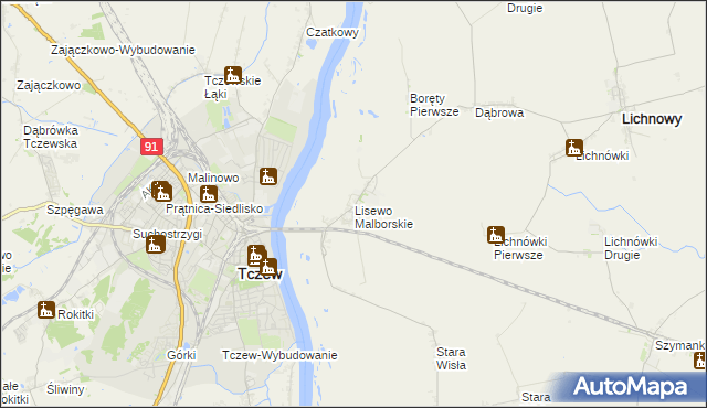 mapa Lisewo Malborskie, Lisewo Malborskie na mapie Targeo