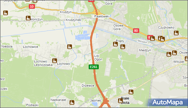 mapa Lisi Ogon gmina Białe Błota, Lisi Ogon gmina Białe Błota na mapie Targeo