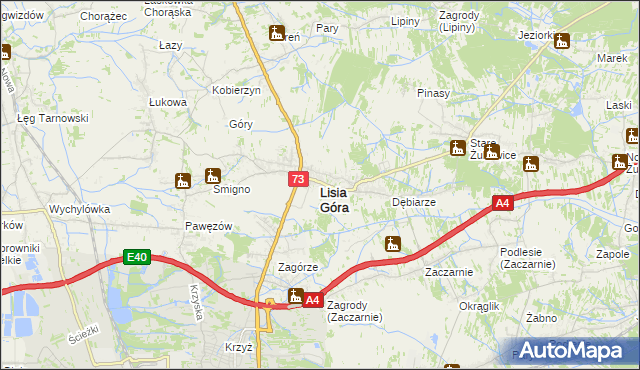 mapa Lisia Góra powiat tarnowski, Lisia Góra powiat tarnowski na mapie Targeo