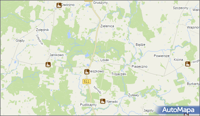 mapa Lisiak, Lisiak na mapie Targeo