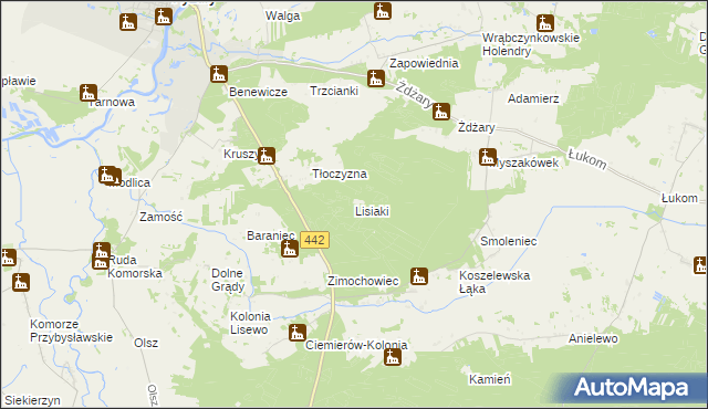 mapa Lisiaki gmina Pyzdry, Lisiaki gmina Pyzdry na mapie Targeo