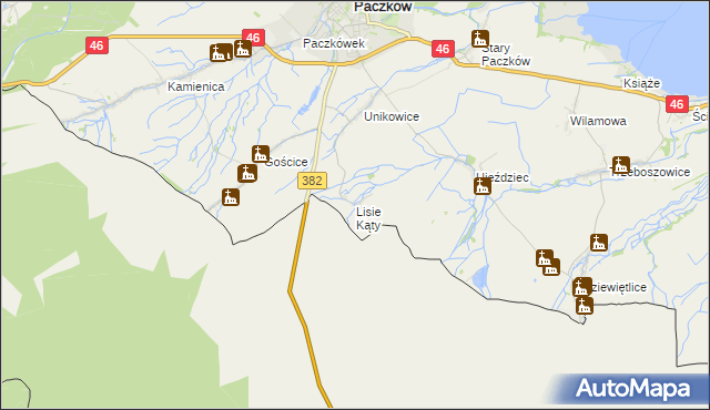 mapa Lisie Kąty gmina Paczków, Lisie Kąty gmina Paczków na mapie Targeo