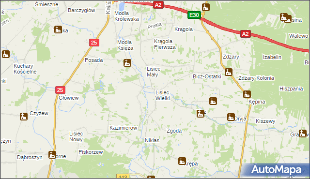 mapa Lisiec Wielki, Lisiec Wielki na mapie Targeo