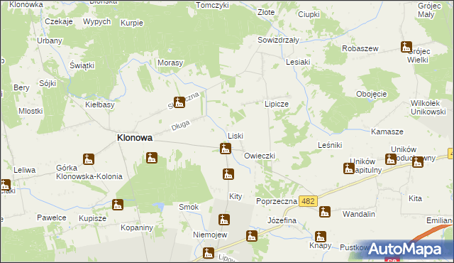 mapa Liski gmina Klonowa, Liski gmina Klonowa na mapie Targeo