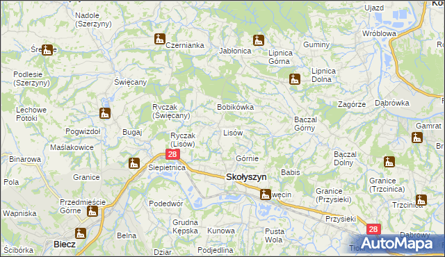 mapa Lisów gmina Skołyszyn, Lisów gmina Skołyszyn na mapie Targeo