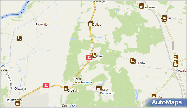 mapa Lisów gmina Słubice, Lisów gmina Słubice na mapie Targeo