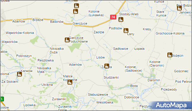 mapa Lisów gmina Wojciechowice, Lisów gmina Wojciechowice na mapie Targeo