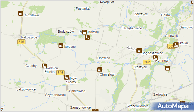 mapa Lisowice gmina Kostomłoty, Lisowice gmina Kostomłoty na mapie Targeo