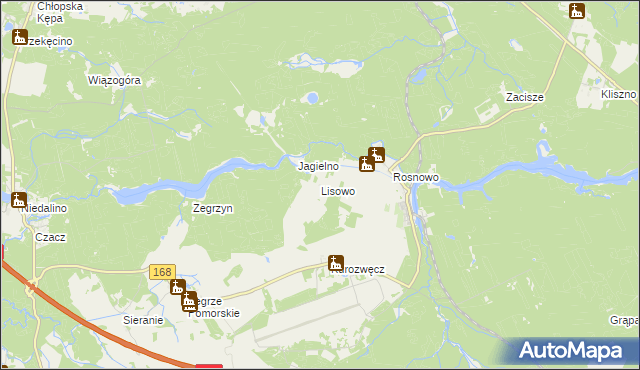 mapa Lisowo gmina Manowo, Lisowo gmina Manowo na mapie Targeo