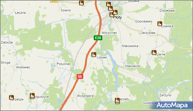 mapa Lisowo gmina Płoty, Lisowo gmina Płoty na mapie Targeo