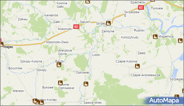 mapa Liszki gmina Repki, Liszki gmina Repki na mapie Targeo