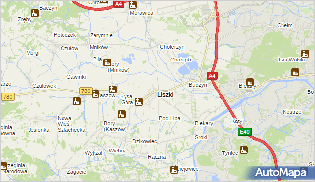 mapa Liszki powiat krakowski, Liszki powiat krakowski na mapie Targeo