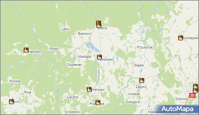 mapa Łobzowo gmina Kołczygłowy, Łobzowo gmina Kołczygłowy na mapie Targeo