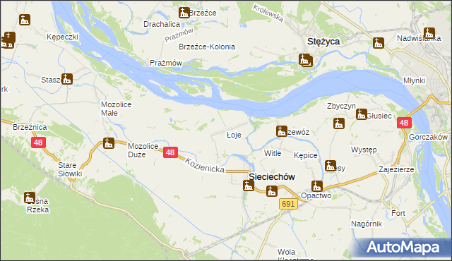 mapa Łoje gmina Sieciechów, Łoje gmina Sieciechów na mapie Targeo