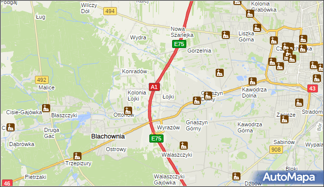 mapa Łojki gmina Blachownia, Łojki gmina Blachownia na mapie Targeo