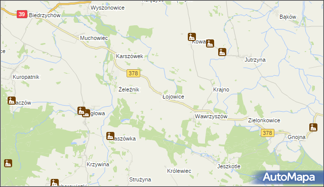 mapa Łojowice gmina Wiązów, Łojowice gmina Wiązów na mapie Targeo