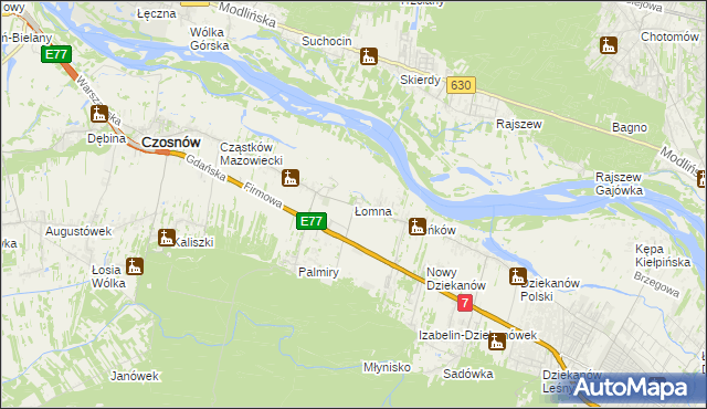 mapa Łomna gmina Czosnów, Łomna gmina Czosnów na mapie Targeo