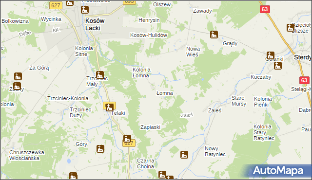 mapa Łomna gmina Kosów Lacki, Łomna gmina Kosów Lacki na mapie Targeo