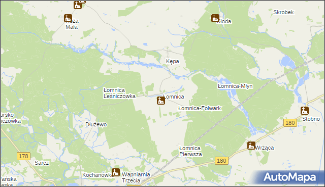 mapa Łomnica gmina Trzcianka, Łomnica gmina Trzcianka na mapie Targeo