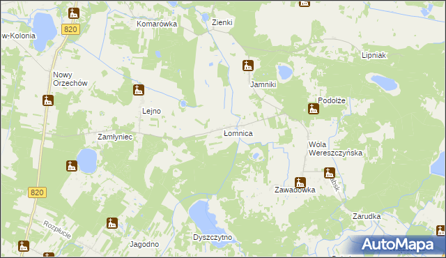 mapa Łomnica gmina Urszulin, Łomnica gmina Urszulin na mapie Targeo