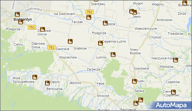 mapa Łomno gmina Pawłów, Łomno gmina Pawłów na mapie Targeo