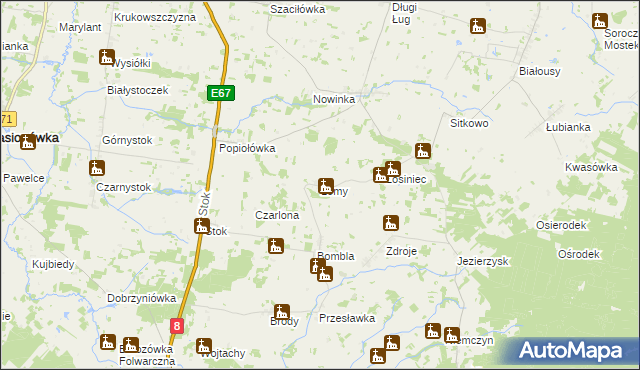 mapa Łomy gmina Korycin, Łomy gmina Korycin na mapie Targeo