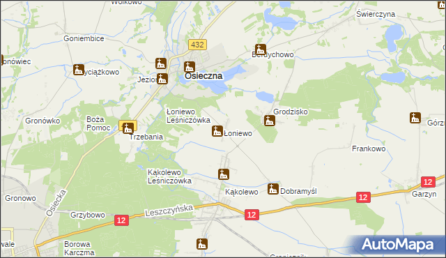 mapa Łoniewo gmina Osieczna, Łoniewo gmina Osieczna na mapie Targeo