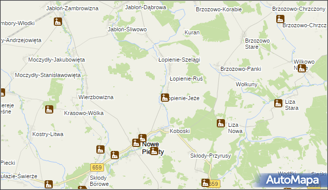 mapa Łopienie-Jeże, Łopienie-Jeże na mapie Targeo