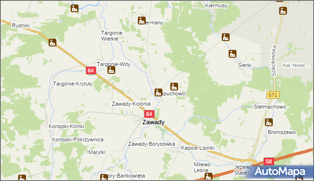 mapa Łopuchowo gmina Tykocin, Łopuchowo gmina Tykocin na mapie Targeo