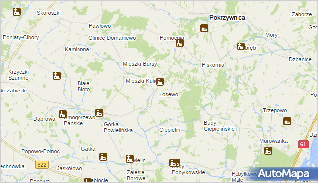 mapa Łosewo gmina Pokrzywnica, Łosewo gmina Pokrzywnica na mapie Targeo