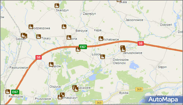 mapa Łosice gmina Długołęka, Łosice gmina Długołęka na mapie Targeo