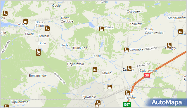 mapa Łosie gmina Radzymin, Łosie gmina Radzymin na mapie Targeo