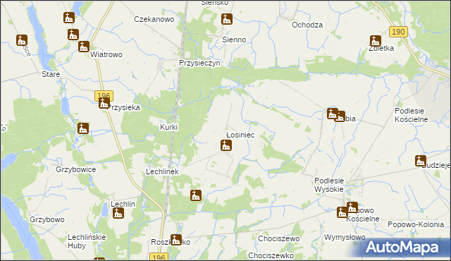 mapa Łosiniec gmina Skoki, Łosiniec gmina Skoki na mapie Targeo