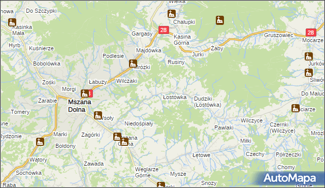 mapa Łostówka, Łostówka na mapie Targeo