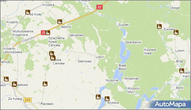 mapa Lotyń gmina Chojnice, Lotyń gmina Chojnice na mapie Targeo