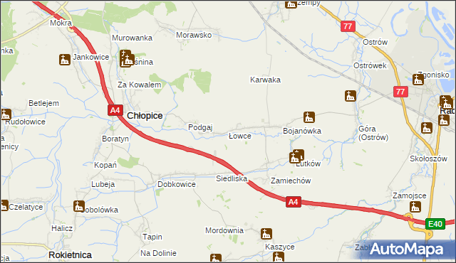 mapa Łowce, Łowce na mapie Targeo