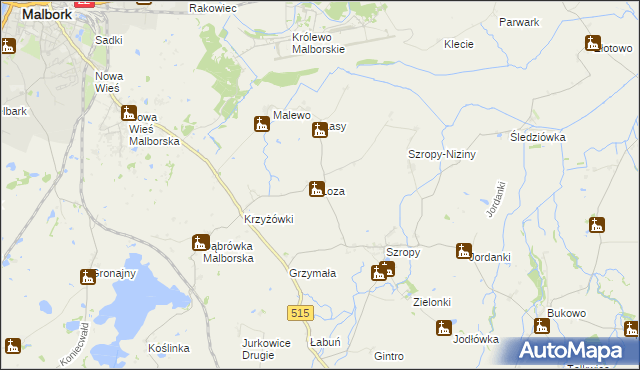 mapa Łoza gmina Stary Targ, Łoza gmina Stary Targ na mapie Targeo