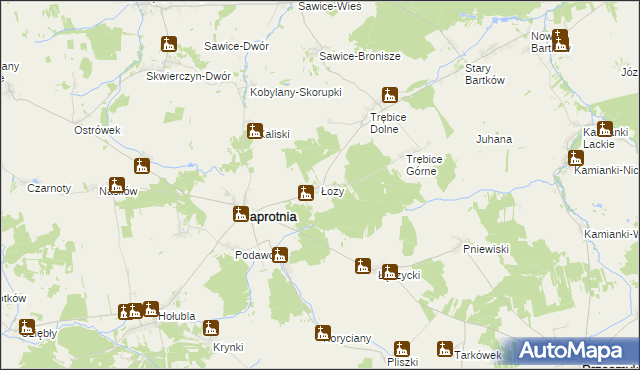 mapa Łozy gmina Paprotnia, Łozy gmina Paprotnia na mapie Targeo