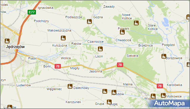 mapa Lścin, Lścin na mapie Targeo