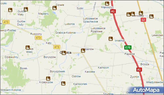 mapa Lubanów gmina Grabica, Lubanów gmina Grabica na mapie Targeo