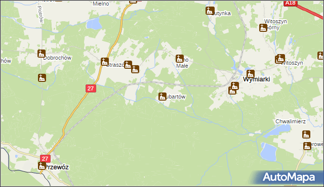 mapa Lubartów gmina Wymiarki, Lubartów gmina Wymiarki na mapie Targeo