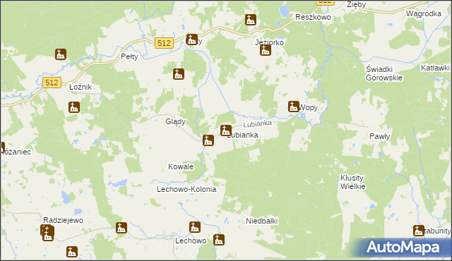 mapa Lubianka gmina Pieniężno, Lubianka gmina Pieniężno na mapie Targeo