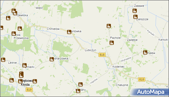 mapa Lubiczyn gmina Dębowa Kłoda, Lubiczyn gmina Dębowa Kłoda na mapie Targeo