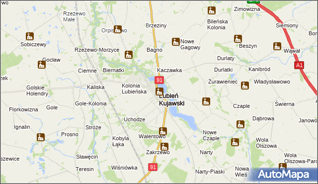 mapa Lubień Kujawski, Lubień Kujawski na mapie Targeo