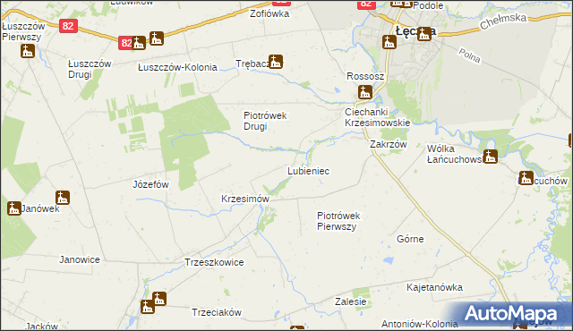 mapa Lubieniec gmina Mełgiew, Lubieniec gmina Mełgiew na mapie Targeo