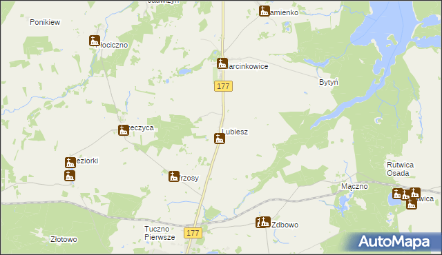 mapa Lubiesz gmina Tuczno, Lubiesz gmina Tuczno na mapie Targeo