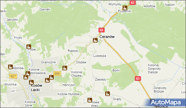 mapa Lubiesza, Lubiesza na mapie Targeo